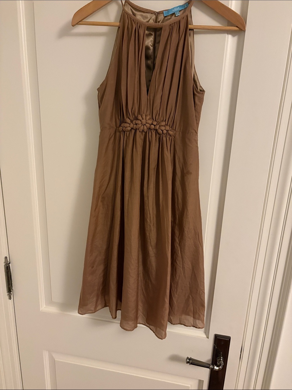 whish Brown Halter Mini Dress with Braided Waist Detail